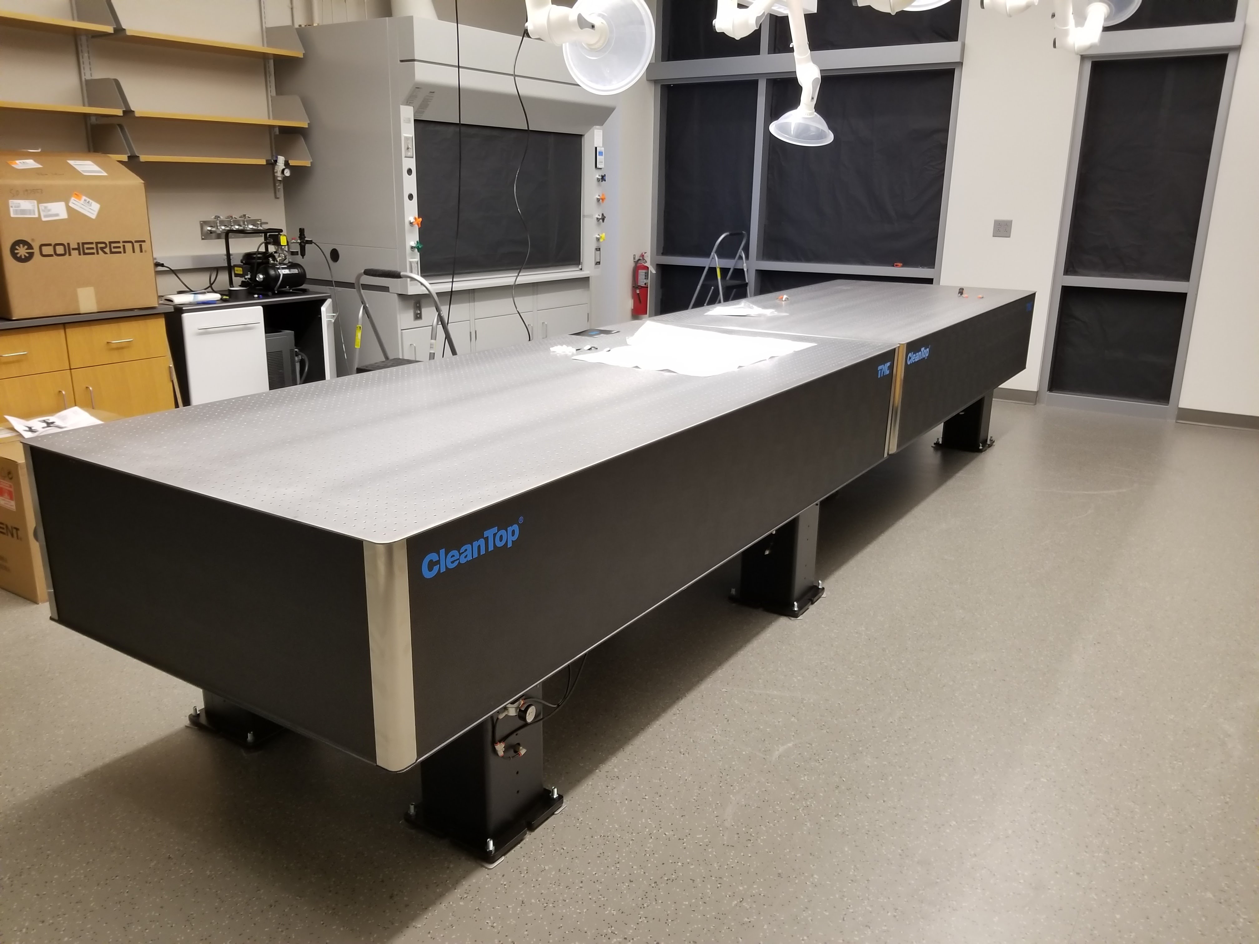 Photo of laser tables installed in the lab