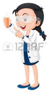 Cartoon of girl holding a testtube