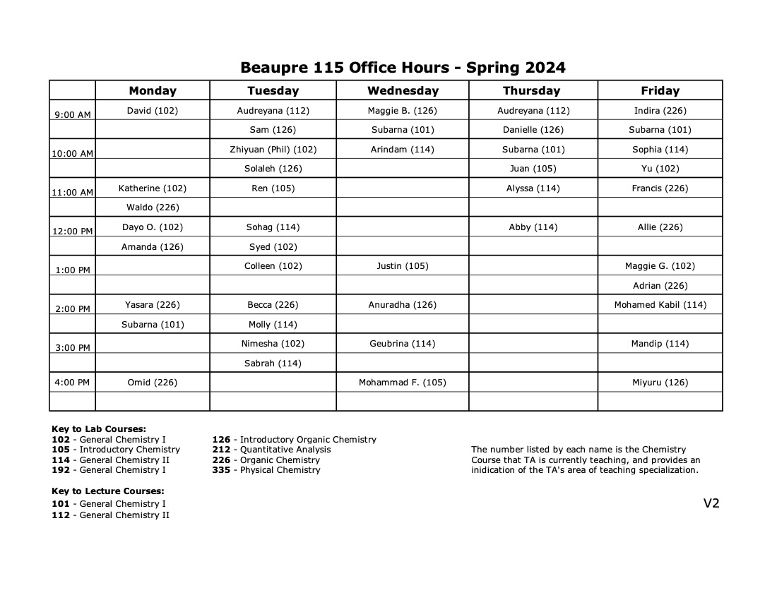 office hour schedule